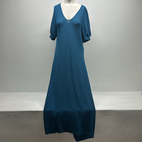 Free People Beach Montauk Sweater Dress Short Sleeve V-Neck Knit Blue Size Small - Picture 2 of 11